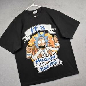 Rick and Morty Modelo Shirt Mens XL Black Parody Beer Novelty Humor Graphics Tee